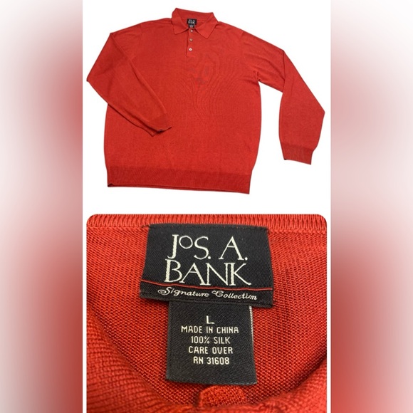 Jos A Bank 100% Silk Signature Mens Sweater Large brick red color